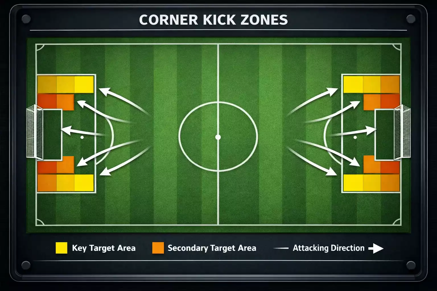 Sch&eacute;ma tactique de football montrant les zones de cr&eacute;ation de corners