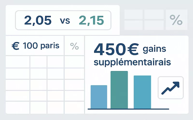 Calcul et comparaison des gains potentiels entre différents bookmakers avec exemples chiffrés