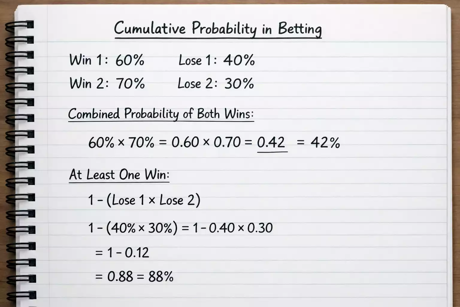 Tableau de calculs mathématiques montrant la multiplication des probabilités