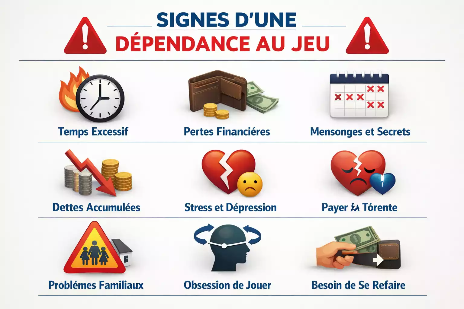 Illustration conceptuelle montrant les signes d'alerte de l'addiction aux jeux