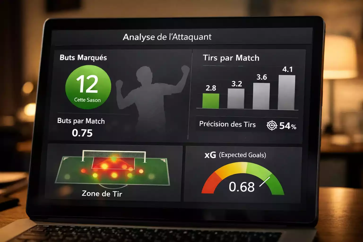 &Eacute;cran affichant des statistiques de performance de joueurs de football avec graphiques